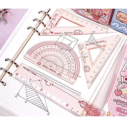 4 Pieces Flexible Ruler Set 15cm/6inch Straight Ruler Triangle Rulers Shatterproof Ruler Straight Edge Soft Bendable Rulers Protractor Math Geometry Tool School Office Supplies (Pink)