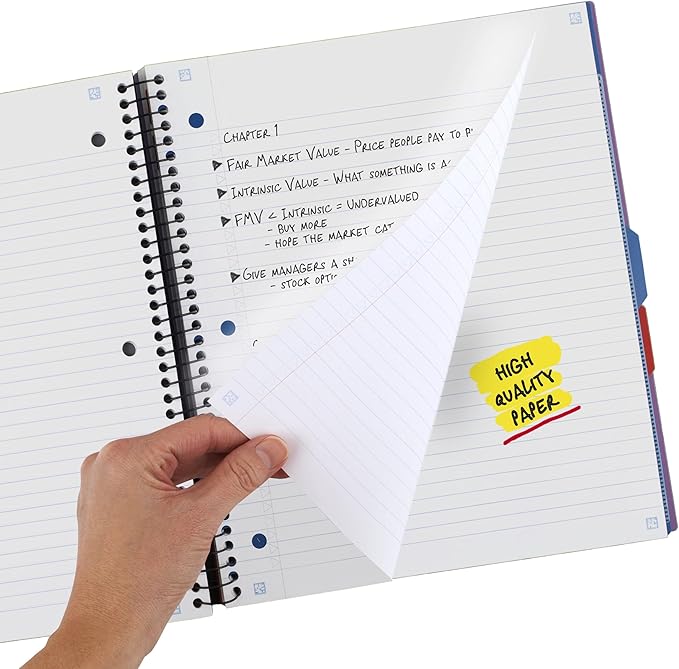 Five Star Advance Spiral Notebook + Study App, 3 Subject, College Ruled Paper, 8-1/2" x 11", 150 Sheets, Spiral Guard, Movable Tabbed Dividers, Amethyst Purple (820060G)
