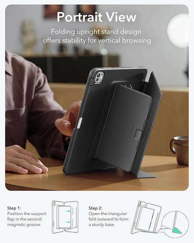 ESR for iPad Pro 13 Inch Case (M5/M4) 2025/2024, Vertical Stand Cover, Multi Stand Angles, Ultra-Stable Case with Pencil Holder, Flip Series, Black