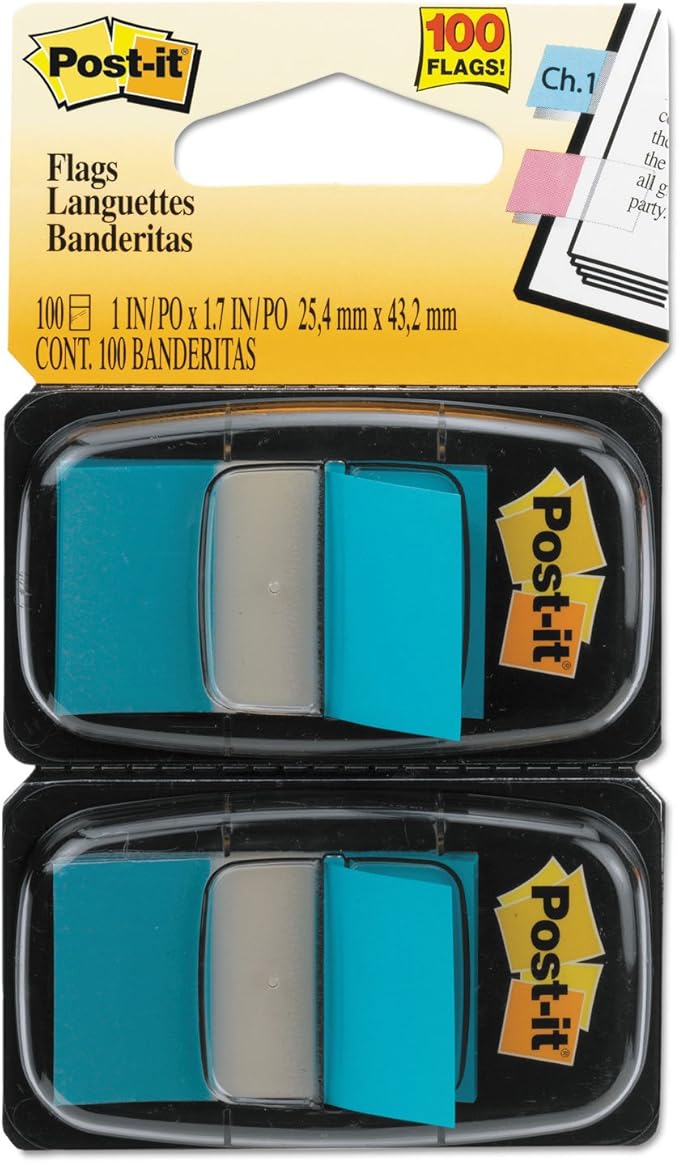 Post-it 680BB2 Standard Page Flags in Dispenser, Bright Blue, 100 Flags/Dispenser