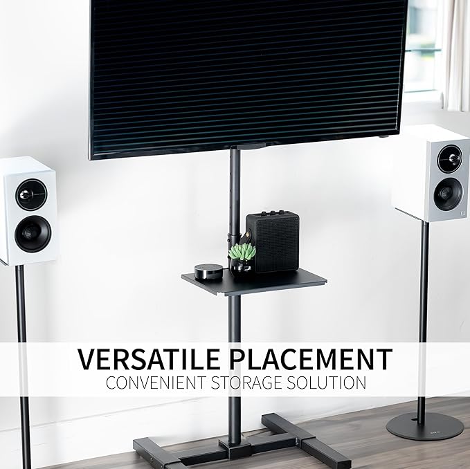 VIVO Universal Steel 14 x 10 inch Shelf Pole Mount for TV Cart, Speaker Stand, and More/Clamp-on Utility Storage Platform, Black, MOUNT-SF13P