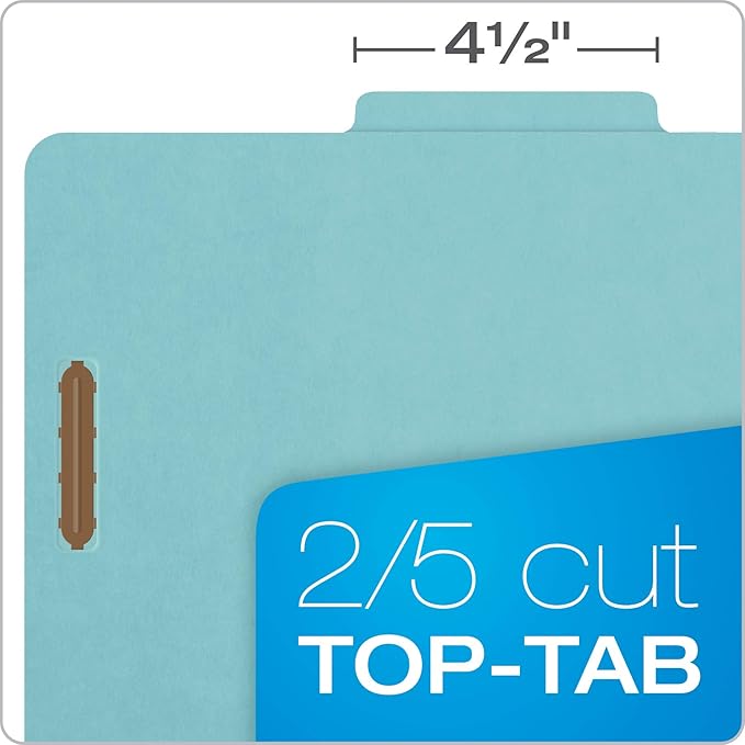 Pendaflex Recycled Classification File Folders, 2 Dividers, 2" Embedded Fasteners, 2/5 Tab Cut, Letter Size, Light Blue, Box of 10 (24030R) (Pack of 5)
