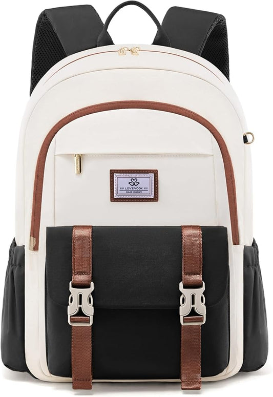 LOVEVOOK School Backpack for Girls Boys,Bookbag for Teen with Pouch Pocket for Large Capacity Cup, Waterproof School Bookbag, Preppy Backpack Travel Daypack with 15.6 inch Laptop Compartment