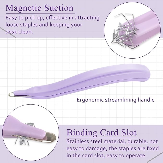Professional Staple Remover Tool, Magnetic Tip Design Facilitates Collection of Staples, Staple Remover Stick for Home, School, and Office, Purple