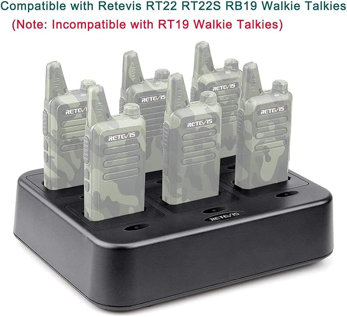 Retevis RT22 Six Way Charger, Walkie Talkie Charger, Multi Unit Charging Station, Compatible with Retevis RT22 RT22S RB19 RB19P RB39 RB39P Two Way Radio(3 Pack)