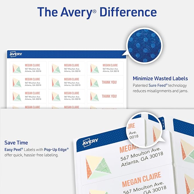 Avery Printable Return Address Labels with Sure Feed, 2/3" x 1-3/4", White, 1,500 Blank Mailing Labels (08195)