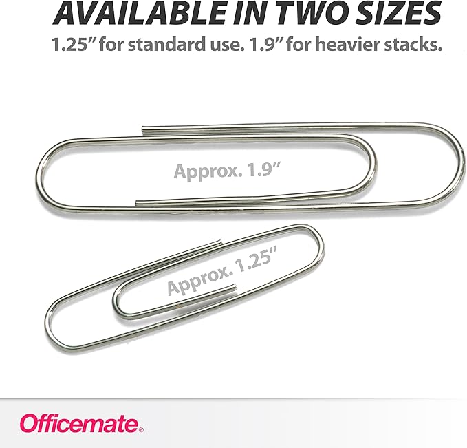 Officemate Premium #1 Paper Clips, 1,000 Paper Clips (10 Boxes of 100 Each) (99916) , Silver
