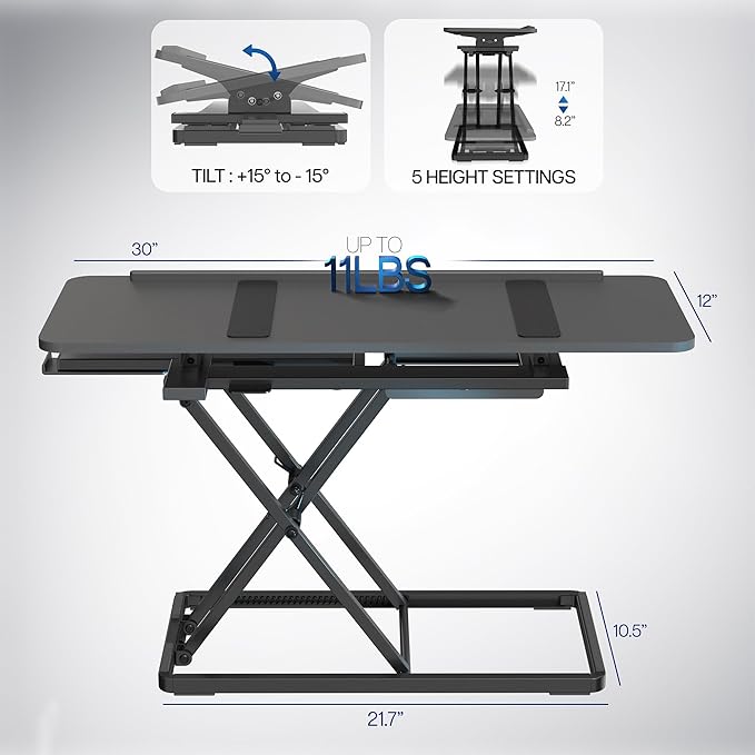 VIVO Single Top 30 inch Tilting Scissors Lift Keyboard and Mouse Riser, Height Adjustable Laptop Desk, for Ergonomic Sit Stand Workstations, Black, Desk-TKR1