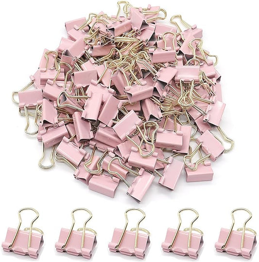 YCVIORING Mini Binder Clips, 100 Pack, Light Pink, 15mm (5/8 inch), Office, Home, School, Crafts, Tempered Steel, Modern Style