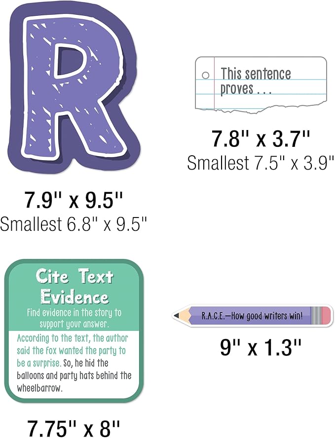 Carson Dellosa 37-Piece Races Writing Process Bulletin Board Decorations Set, Pencil Cutouts, Sentence Strips, and Strategy Charts, ELA Classroom Decor and Teacher Supplies