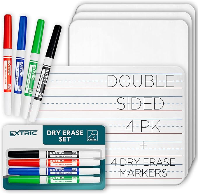Small White Board- Small Dry Erase Board 4pk. with 4 Dry Erase Markers| Double Sided Lapboard Mini Dry Erase Board Perfect for Homeschool Supplies, Office, Classroom Ideal Dry Erase Board for Kids.