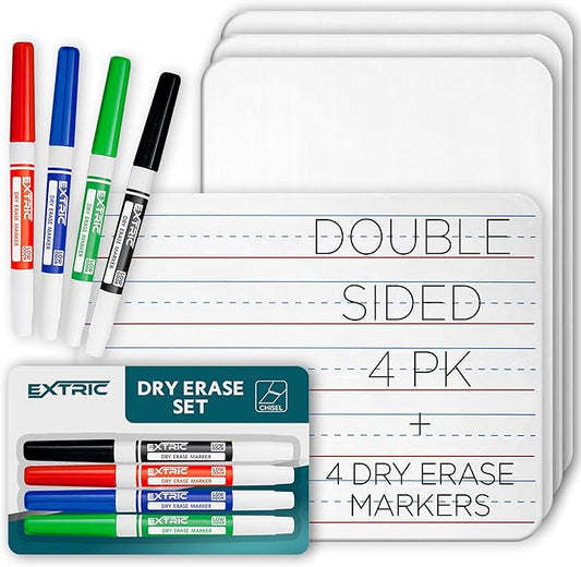 Small White Board- Small Dry Erase Board 4pk. with 4 Dry Erase Markers| Double Sided Lapboard Mini Dry Erase Board Perfect for Homeschool Supplies, Office, Classroom Ideal Dry Erase Board for Kids.