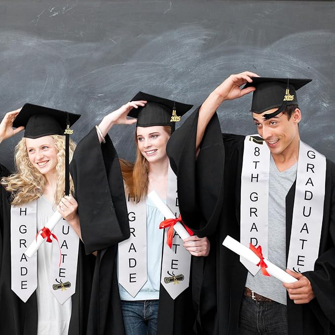 2 Pcs 5th 8th Grade Graduation Cap and Stole, Class of 2026 Graduation Sash Cap Stole Kindergarten Grad Gifts