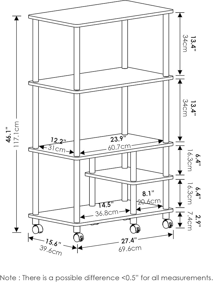 Furinno Turn-N-Tube 3-Tier Toolless Multipurpose Printer Stand Display Storage Shelf