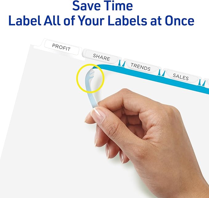 Avery 5 Tab Unpunched Dividers for Use with Any Binding System, Easy Print & Apply Clear Label Strip, Index Maker Customizable White Tabs, 25 Sets (11443)
