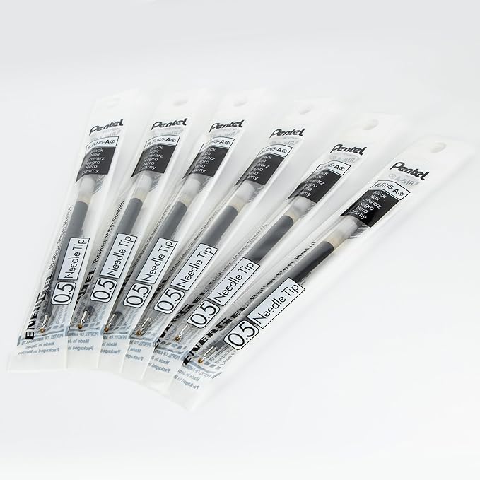 Pentel Refill Ink - for EnerGel Gel Pen, 0.5mm Needle Tip, Fine, Black Ink, Pack of 6 Refills (LRN5-6A)
