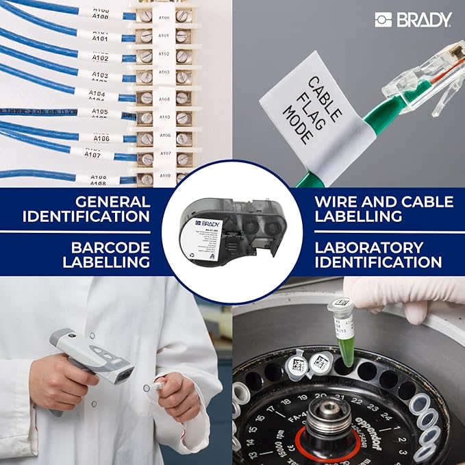 Brady Authentic (M5-97-488) Solvent Resistant Polyester Labels 0.9 in H x 0.9 in W Black on White, 280 Labels. for use with The BMP51 and M511 Label Printers