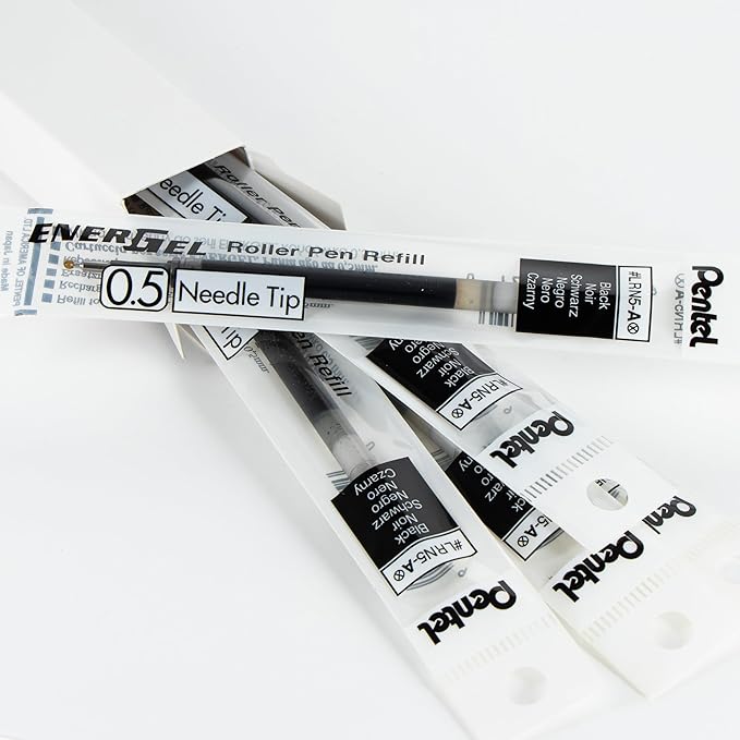 Pentel Refill Ink - for EnerGel Gel Pen, 0.5mm Needle Tip, Fine, Black Ink, Pack of 6 Refills (LRN5-6A)