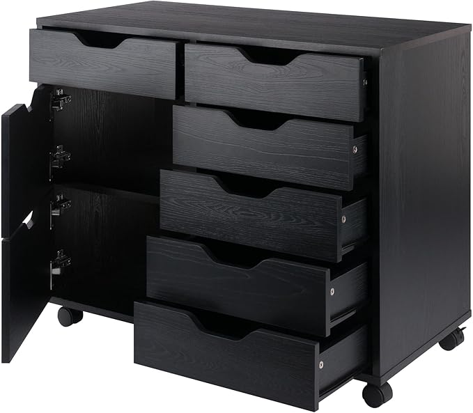 Winsome Halifax Storage Mobile Cabinets, 2 Doors, 6 Drawers, for Home Office, Black