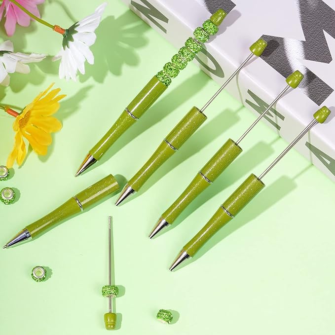 jiebor 30Pcs Green Beadable Pens Plastic Bead Ballpoint DIY Cute Cool Pens Black Ink for Women Men Bridal Graduation Gift Office Supplies