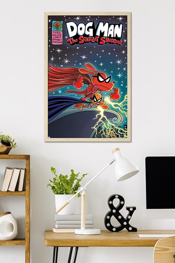 Dog Man - The Scarlet Shedder Wall Poster, 34L" x 22.4W", Blonde Framed Version