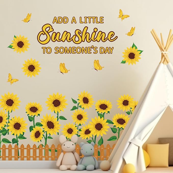 Sunflower Bulletin Board Decoration Fall Cutout Set with Butterflies Fences Bulletin Cardboard Thanksgiving Motivational Sayings Cutouts for Classroom Window Wall Door Home Office Nursery School Decor