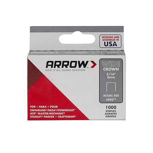 Arrow 60530 Wide Crown Staples for Staple Guns and Staplers, Use for Upholstery, Crafts, General Repairs, 5/16-Inch Leg Length, 1/2-Inch Crown Width, 1000-Pack
