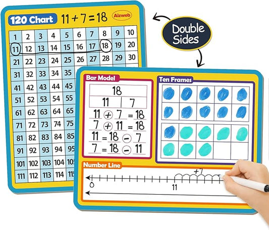 Dry Erase Number Line Whiteboard, 9" x 12" Double-Sided 120 Number Chart, Math Manipulatives White Board for Kids Students, Classroom and Home, Small White Board Dry Erase (Number Line)