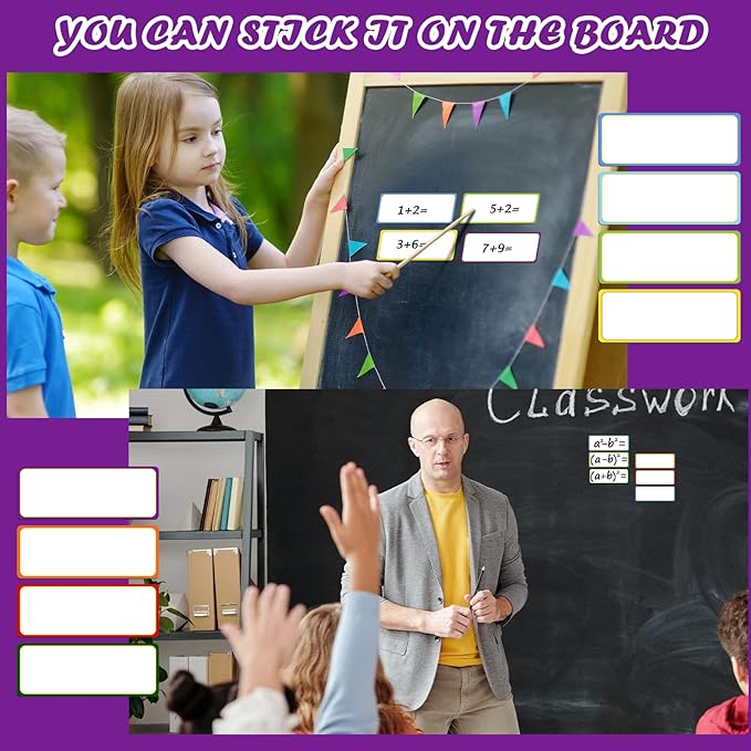 480 Pcs Magnetic Dry Erase Labels Reusable Name Tag Writable Stickers Colored Magnets Magnetic Strips for Whiteboard Rectangle Blank Name Plates for Lockers(Simple Style,3.2 x 1.2 in)