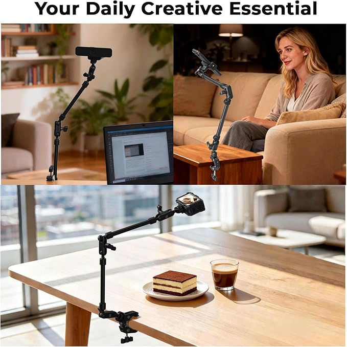 SmallRig 22.4" Magic Arm with Super Clamp, Overhead Phone Mount, Flexible Desk Camera Mount with 1/4" Screw and Cable Clip, Max Load 2.2lb, for iPhone, Action Camera, Video Light, Webcam, Mic - 5625