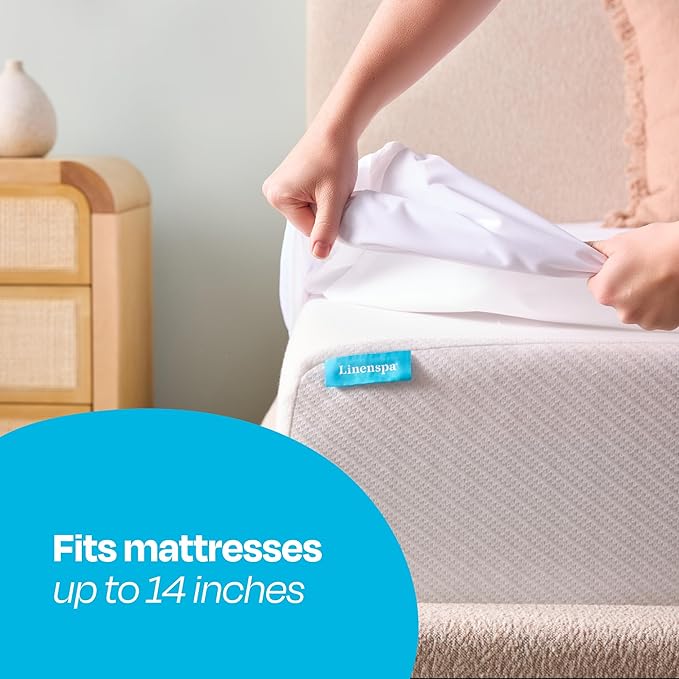 Linenspa 5-Sided Waterproof Mattress Protector – Breathable, Fitted Sheet Style, Machine Washable – King Size Mattress Protector, White