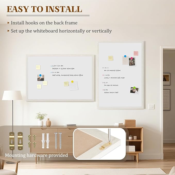 Lager White Board for Wall, 48''x36'' Magnetic Dry Erase Board, 4'x3' Decorative Whiteboard with White Vintage Wooden Frame, Hanging Writing Board for Home Office School Classroom