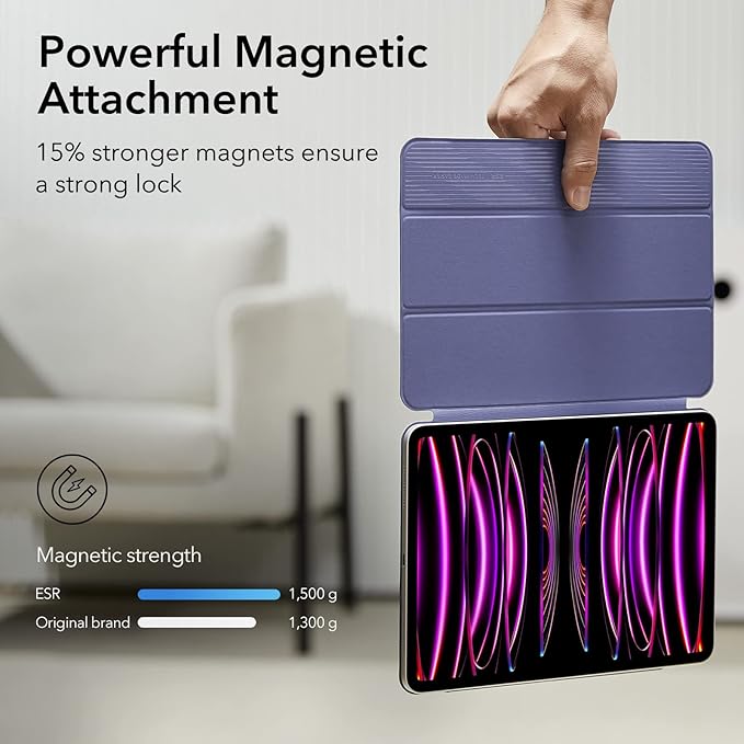 ESR for iPad Pro 12.9 6th/5th/4th Gen, iPad Air 13 Inch Case M3/M2 (2025/2024), Powerful Magnetic Attachment, Slim Trifold Stand Case, Supports Pencil Pro & Pencil (USB-C), Rebound Series, Lavender