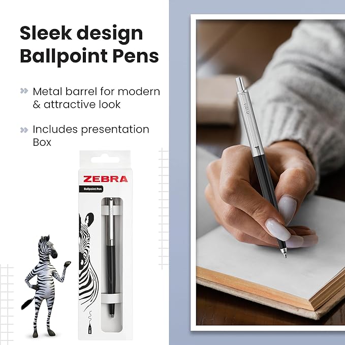 Zebra Pen 901 Black Ballpoint Pen, Sleek & Stylish, Retractable & Reliable, Premium Black Barrel Pen With Presentation Case - Fine Point, 1 pk