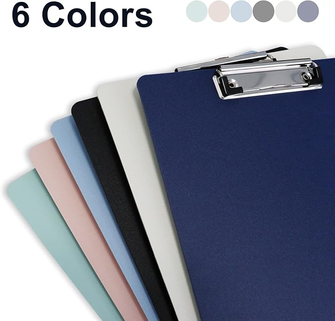 BOMEI PACK Plastic Clipboard, 6Pack Assorted Colors Office Clipboard, 12.5 x 9 Inch