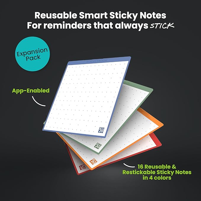 Rocketbook Reusable Sticky Notes, Restick and Reorganize Memo Pads, 3"x3", 16 Multi-Colored Sticky Notes Only (Pack of 1)