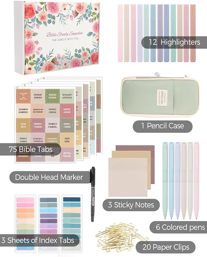 SKYDUE Bible Journaling Kit, Bible Study Supplies, Aesthetic Book Annotation Kit,Highlighter Set No Bleed, Bible Journaling Kit for Gift Green