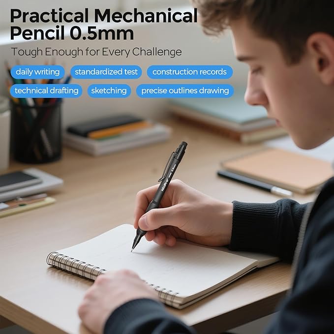 Nicpro HD1000 0.5 mm Art Mechanical Pencil Set in Case, 3 PCS Weatherproof Mechanical Pencils with 6 Tube HB Refills, Eraser, Weatherproof Barrel for Outdoor Writing Marking Drafting Drawing Sketching