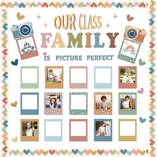 85PCS Our Class is a Family Bulletin Board, Boho Classroom Bulletin Board Decorations Sets, Boho Classroom Decor Welcome Picture Frame Theme Sets for Teachers Chalkboard Wall Door Decoration