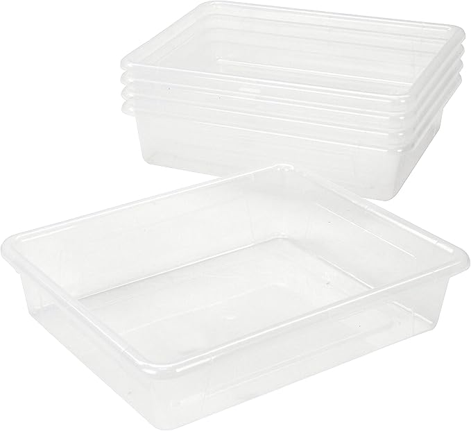 Storex Letter Size Flat Storage Tray – Organizer Bin for Classroom, Office and Home, Clear, 5-Pack (62531U05C)