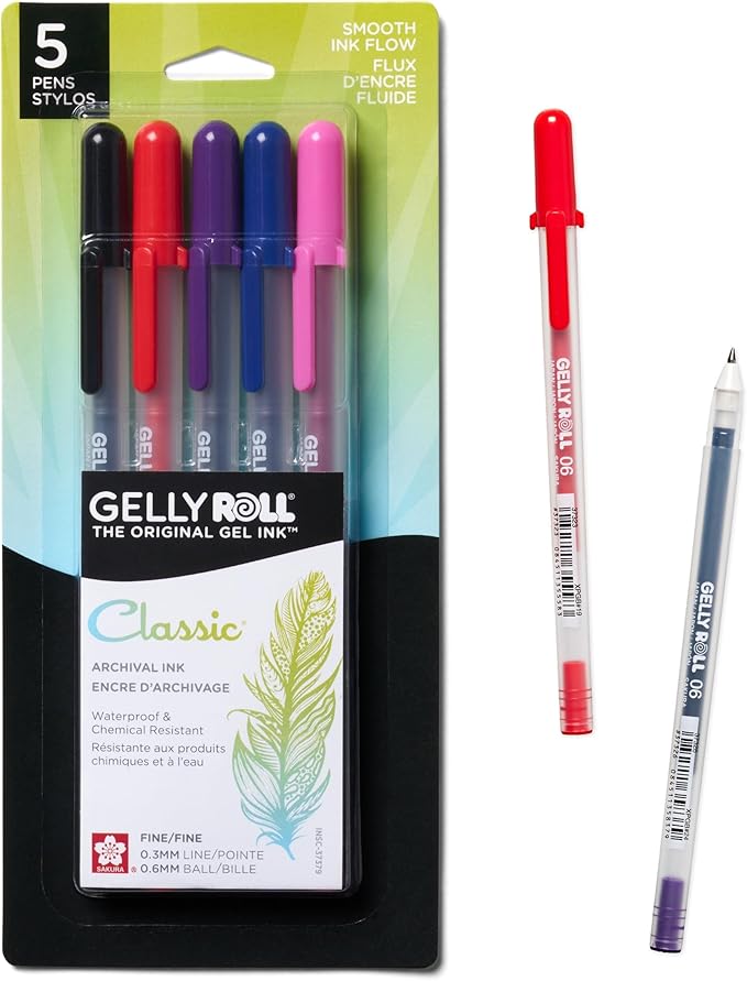 SAKURA Gelly Roll Classic, Fine Pt, Colors may vary, 5 Count