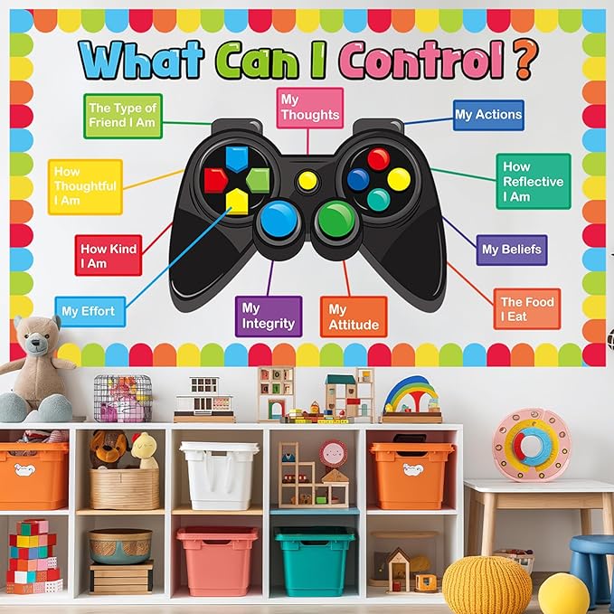 Video Game Theme Classroom Bulletin Board Decorations Set Growth Mindset Mental Health Inspirational Cutouts for School Students Teachers Chalkboard What Can I Control Theme Wall Decor