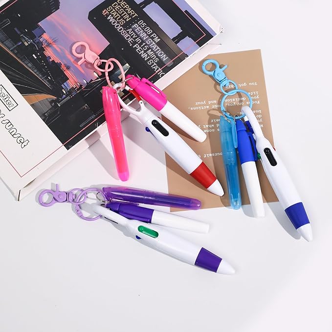 12 Pcs mini Highlighter nurse pen set, including 3 highlighters, 3 permanent markers and 3 retractable ballpoint pens, with 3 Pcs nurse keychain clip (purple + red + blue)