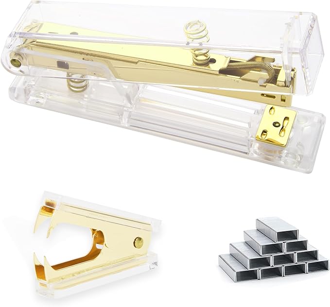 Gold Acrylic Stapler, Desktop Stapler, 25 Sheet Capacity, Includes 1000 Staples and Staple Remover