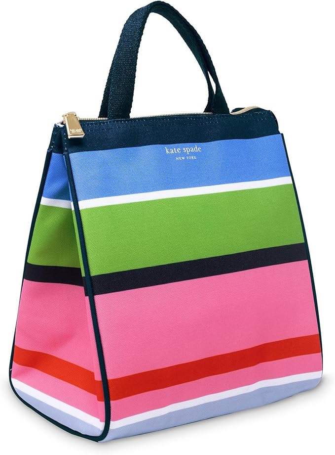 kate spade new york Cute Lunch Bag for Women, Large Capacity Lunch Tote, Adult Lunch Box with Silver Thermal Insulated Interior Lining and Storage Pocket, Sunny Day Stripe