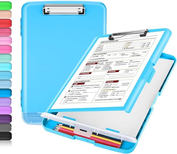 Sooez Clipboard with Storage, Clip Board 8.5 x 11 with Pen Holder, Plastic Organization Case Box for Letter Legal A4 Size Paper, Low Profile Clip, Nurses Teachers Must Haves, School & Office Supplies