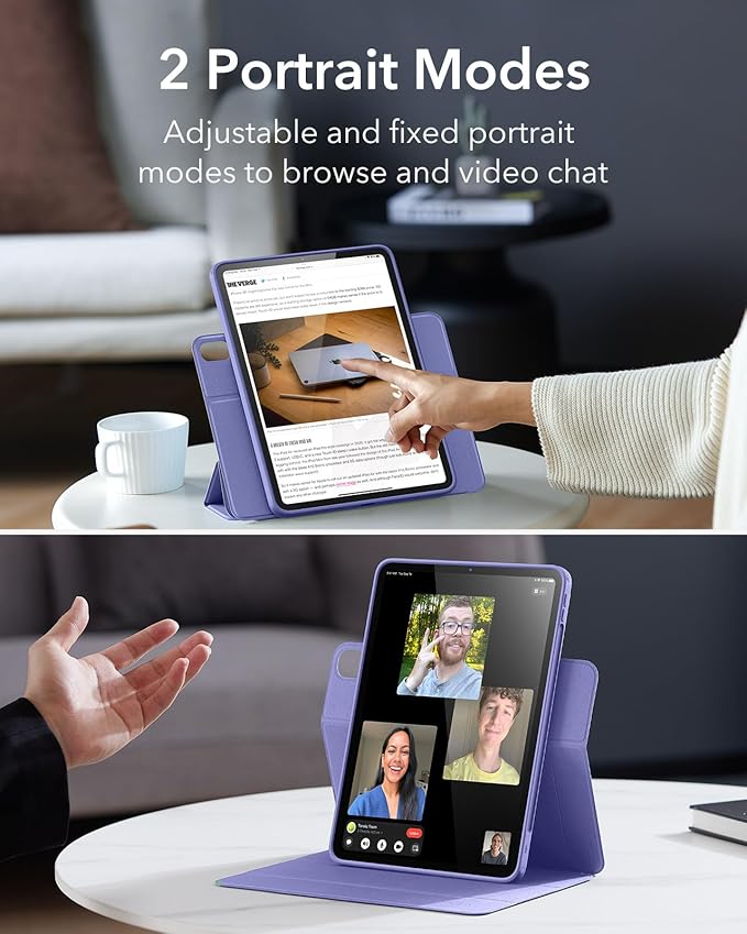 ESR for iPad Air 13 Inch Case M4/M3/M2 (2026/2025/2024) with Pencil Holder, Removable Magnetic Cover, Vertical Stand, Fully Supports Pencil Pro and Pencil(USB-C), Rebound 360 Series, Purple