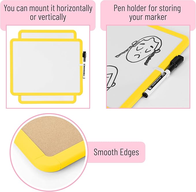 Mr. Pen- Dry Erase Board, 14” x 11” with a Black Dry Erase Marker, Small Mini White Board for Students