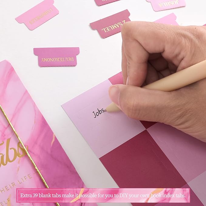 Laminated Bible Tabs, Gold Foil Embossed Lettering Bible Chapter Index Tabs for Women Men, Reposition Large Print Sticky Labels, Easy to Read and Apply, 105Chapters Labels for Easy Navigation (Pink)