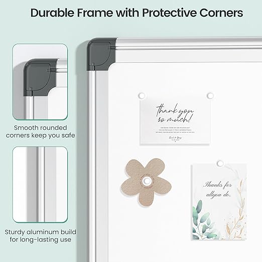 Magnetic Dry Erase Board 24 x 18 for Wall, Whiteboard for School, Classroom, Study & Home Office – Silver Aluminum Frame with 2 Markers, 4 Magnets & Eraser